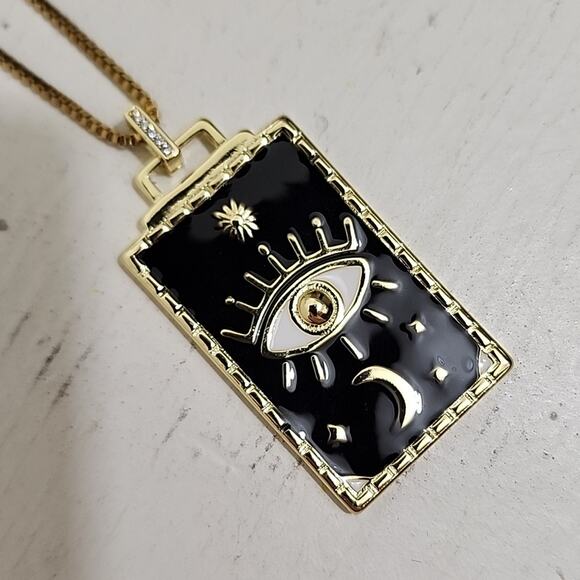 Live By The Moon Evil Eye Tarot Card Necklace - Picture 5 of 6